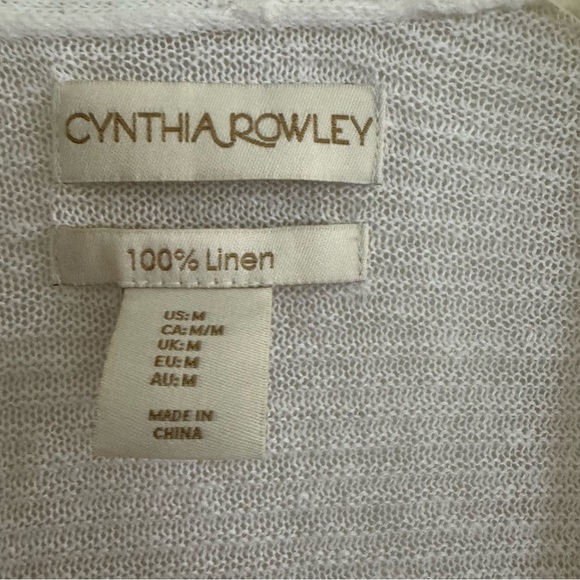 Cynthia Rowley 100% Linen White Cardigan Open Front 3/4 Sleeve Ribbed Coastal M - Picture 4 of 5